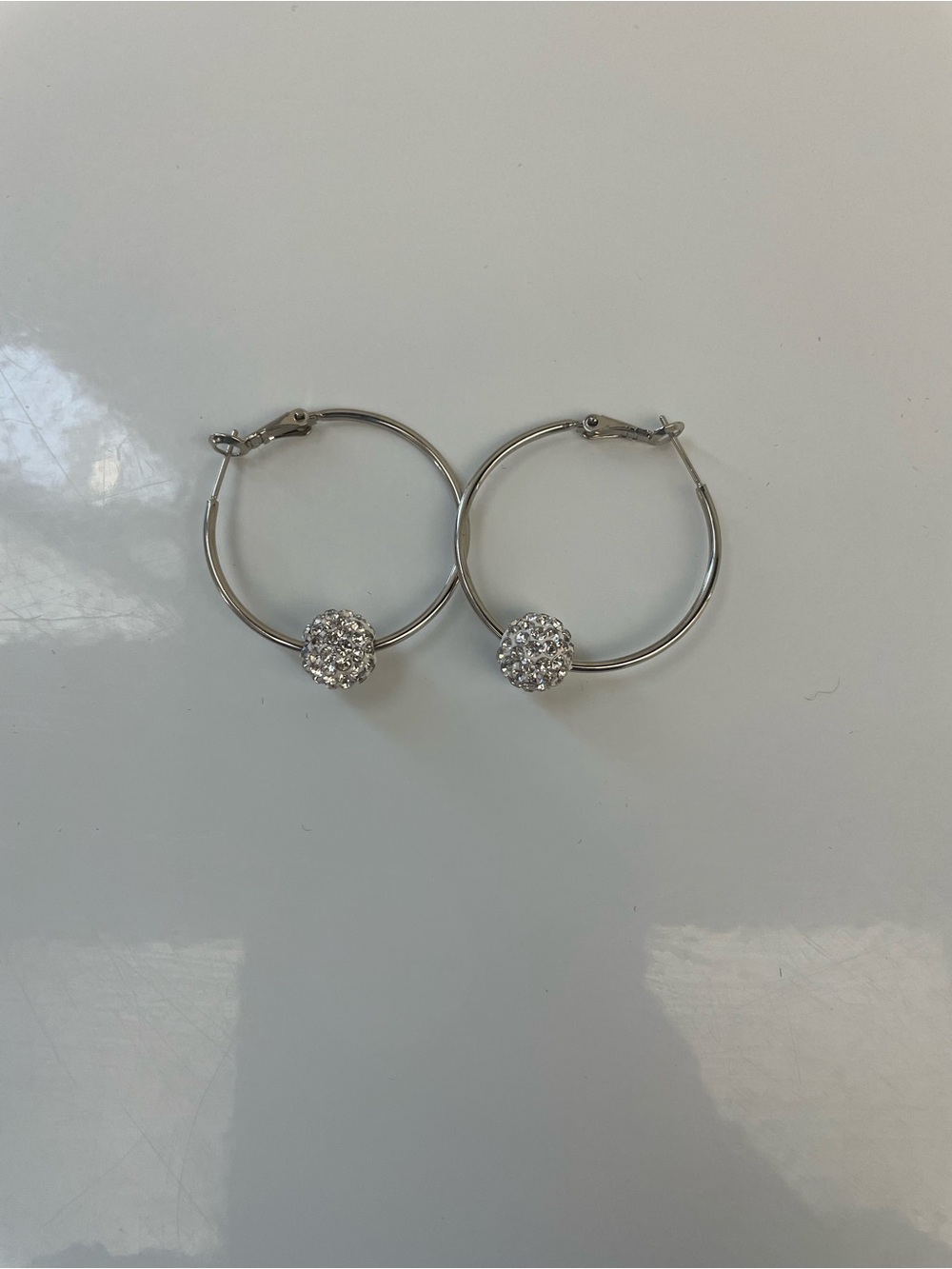 Silver Hoop Earrings with Pavé Crystal Beads - Women Jewelry